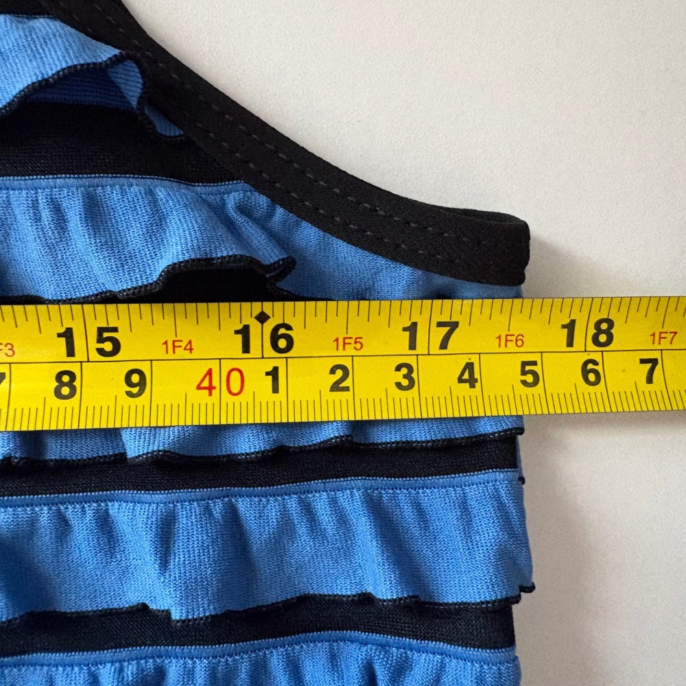 NY Collection Womens Large Tank Top Blue Black Tiered Ruffled Sleeveless Blouse - Picture 5 of 8